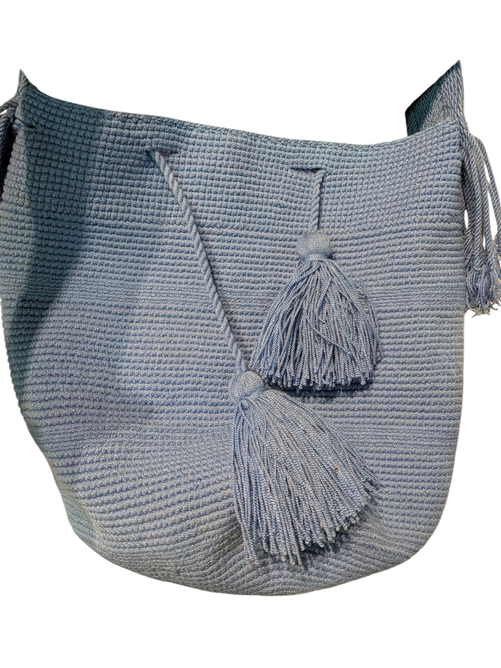 Handwoven Blue Crossbody Bag with Orange Sunburst Flap - Picture 2 of 6